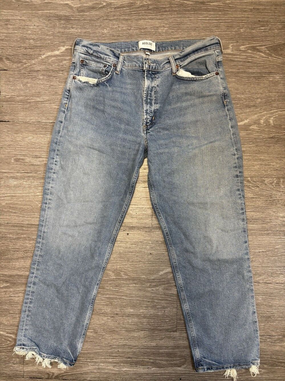 AGOLDE Jeans Riley High Rise Straight Crop Light Wash and Frayed Hem Size 30